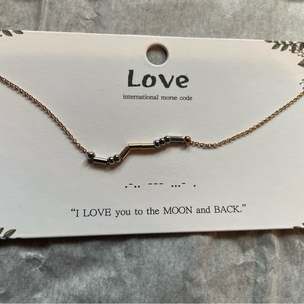 Love You Moon Back Morse Code Necklace in Gold and Silver - Picture 2 of 4